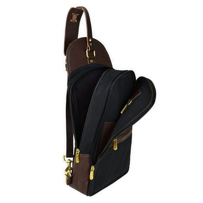 Boldric-CanvasSlingBag-Black-TwoPocketsOpen