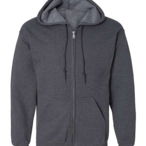 Dark-Heather-Full-Zip Hooded Sweatshirt