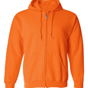 Safety-Orange-Full-Zip Hooded Sweatshirt